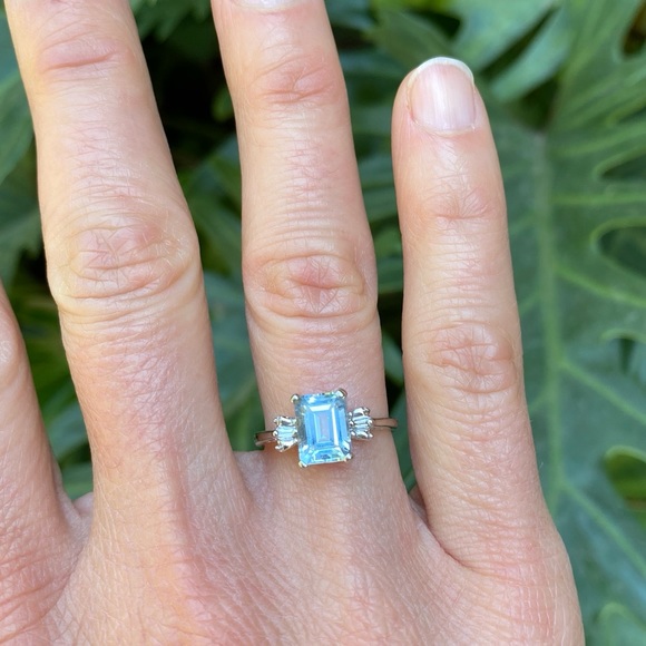 Bloomingdale's Jewelry Emerald Cut Aquamarine And Diamond White